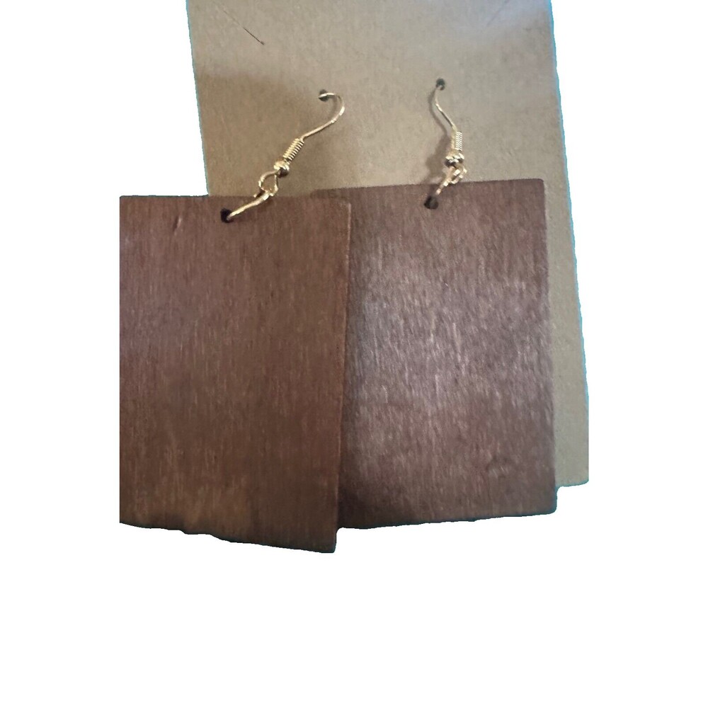 Simple Square and Circle  Wooden Earrings -DARK BROWN  + Light Wood (2 for 1)